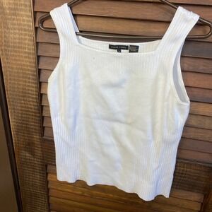 JEANNE PIERRE White Ribbed Knit Square Neck Tank Top Womens Medium